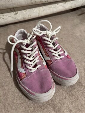 Vans Kids Pink Suede & Patterned Canvas Lace-Up Sneakers